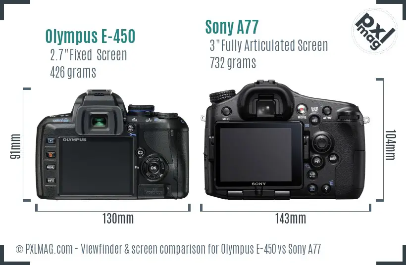 Olympus E-450 vs Sony A77 Screen and Viewfinder comparison Olympus E-450 vs Sony A77 Screen and Viewfinder comparison