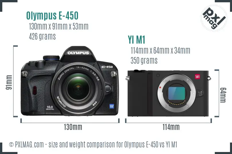 Olympus E-450 vs YI M1 size comparison