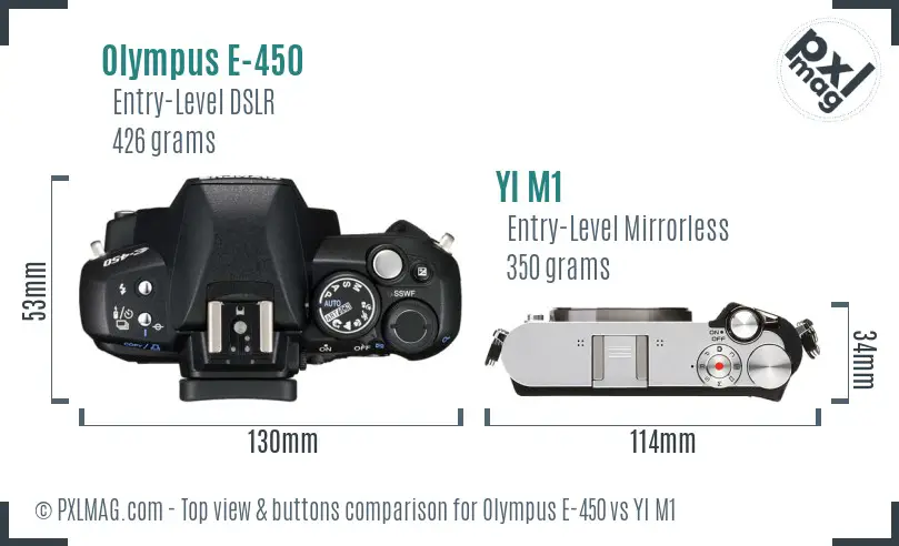 Olympus E-450 vs YI M1 top view buttons comparison