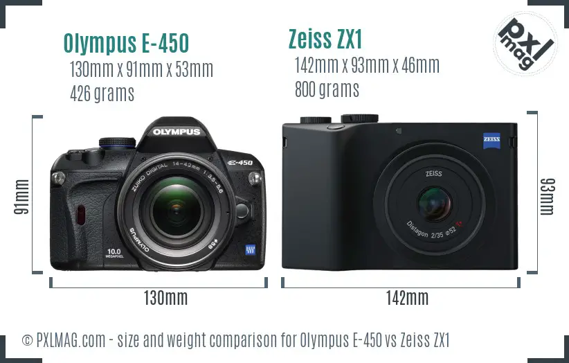 Olympus E-450 vs Zeiss ZX1 size comparison Olympus E-450 vs Zeiss ZX1 size comparison