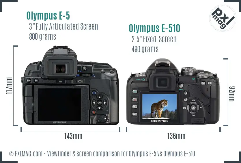 Olympus E-5 vs Olympus E-510 Screen and Viewfinder comparison