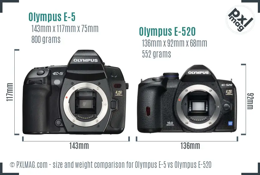 Olympus E-5 vs Olympus E-520 size comparison