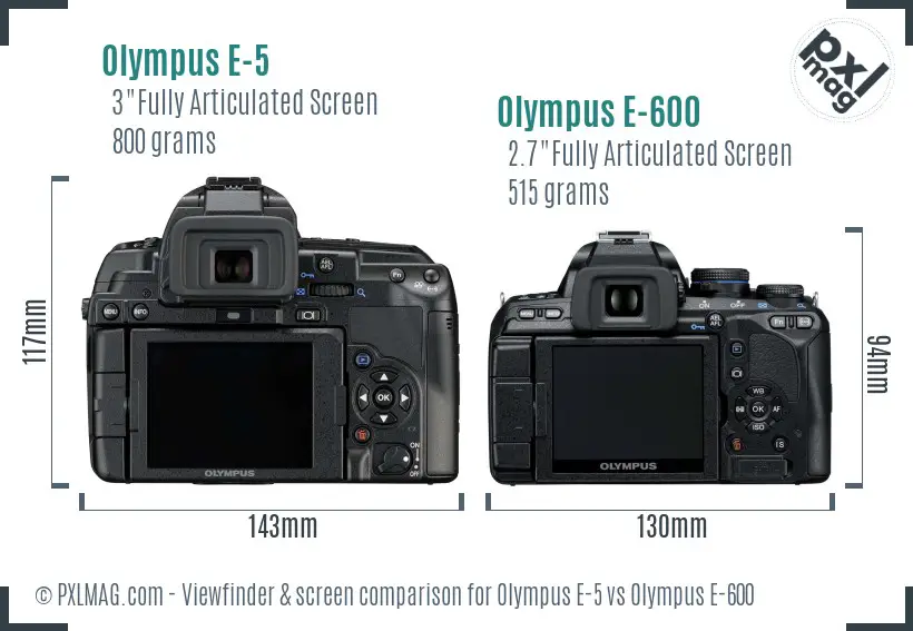 Olympus E-5 vs Olympus E-600 Screen and Viewfinder comparison