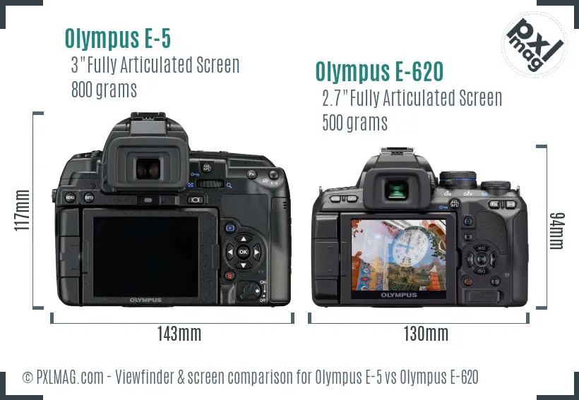 Olympus E-5 vs Olympus E-620 Screen and Viewfinder comparison