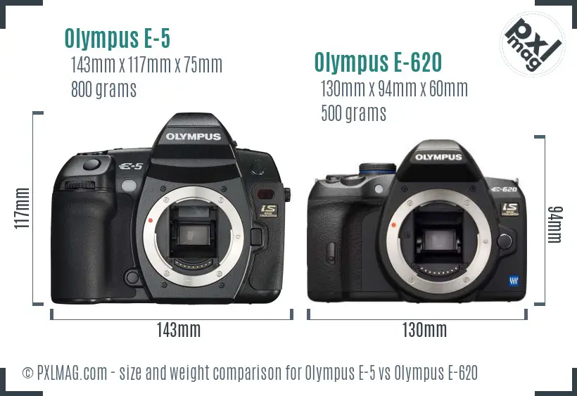 Olympus E-5 vs Olympus E-620 size comparison