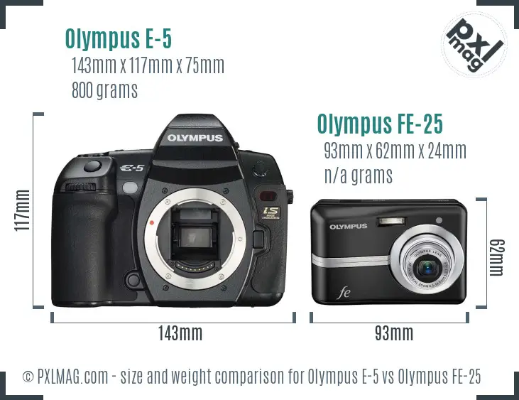 Olympus E-5 vs Olympus FE-25 size comparison