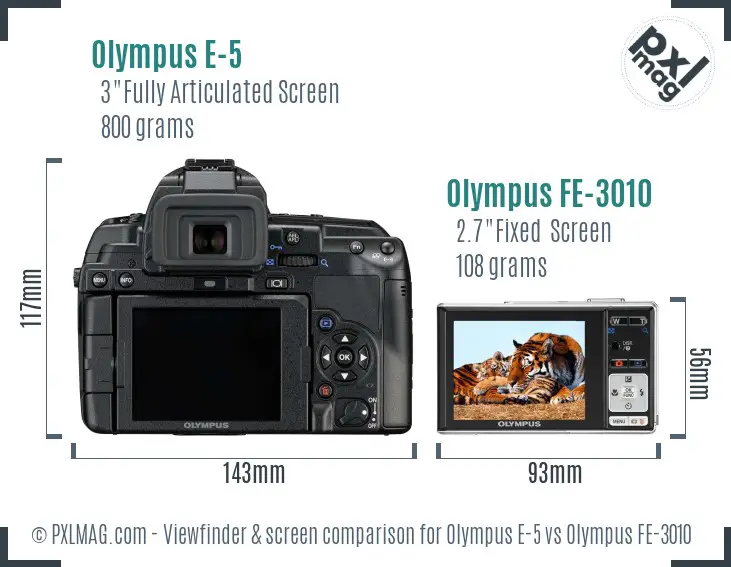 Olympus E-5 vs Olympus FE-3010 Screen and Viewfinder comparison