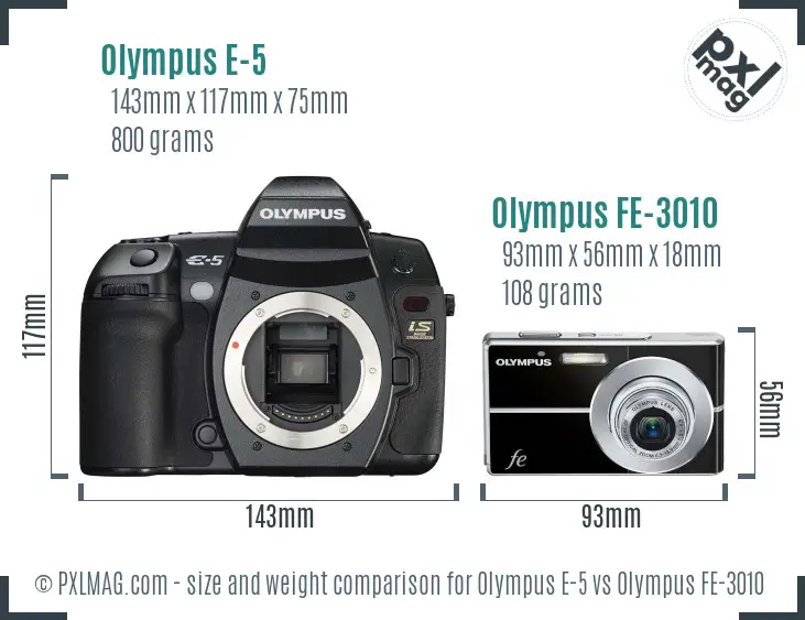 Olympus E-5 vs Olympus FE-3010 size comparison