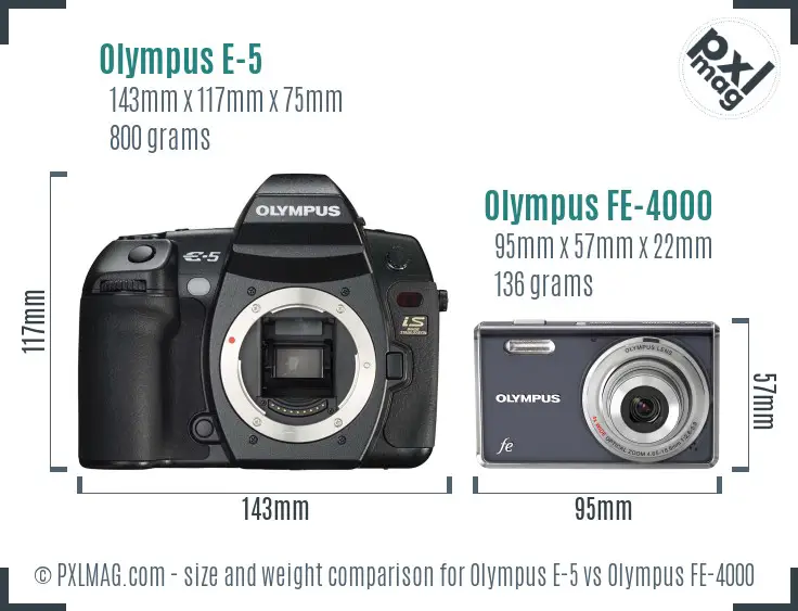 Olympus E-5 vs Olympus FE-4000 size comparison