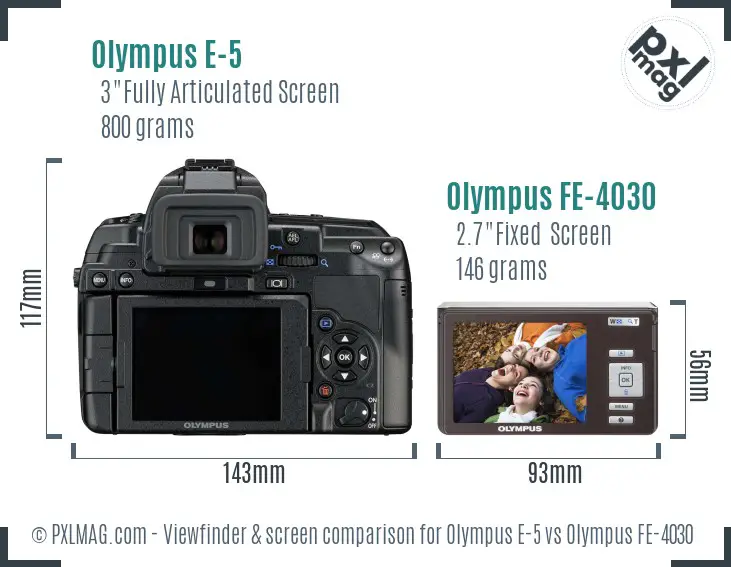 Olympus E-5 vs Olympus FE-4030 Screen and Viewfinder comparison