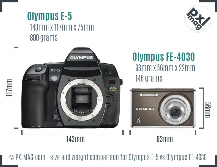 Olympus E-5 vs Olympus FE-4030 size comparison