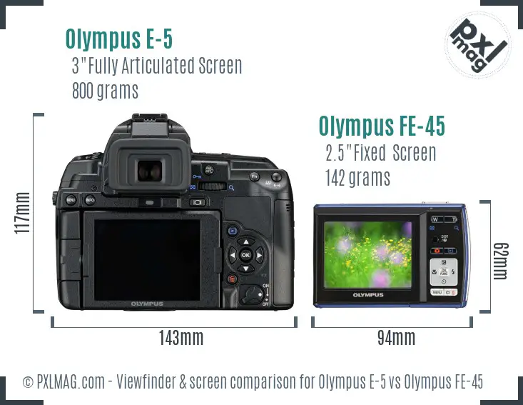 Olympus E-5 vs Olympus FE-45 Screen and Viewfinder comparison