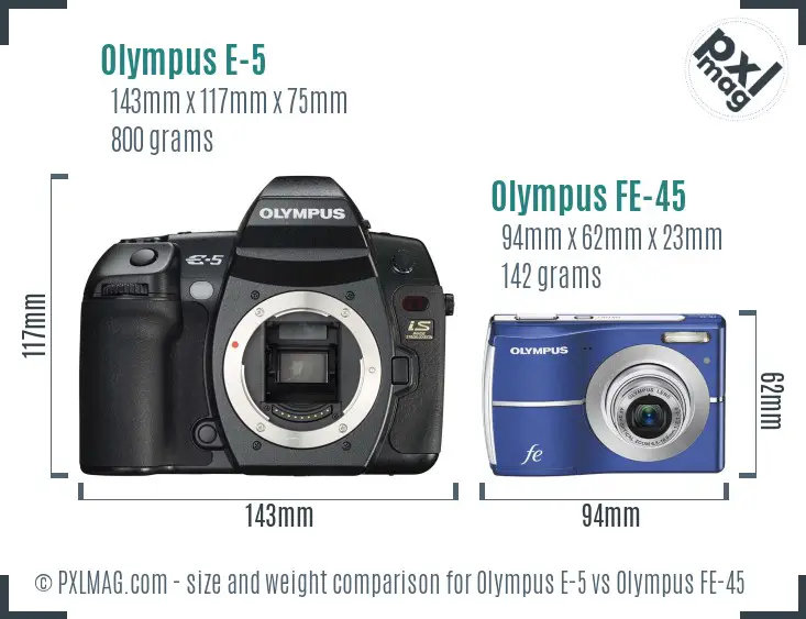 Olympus E-5 vs Olympus FE-45 size comparison