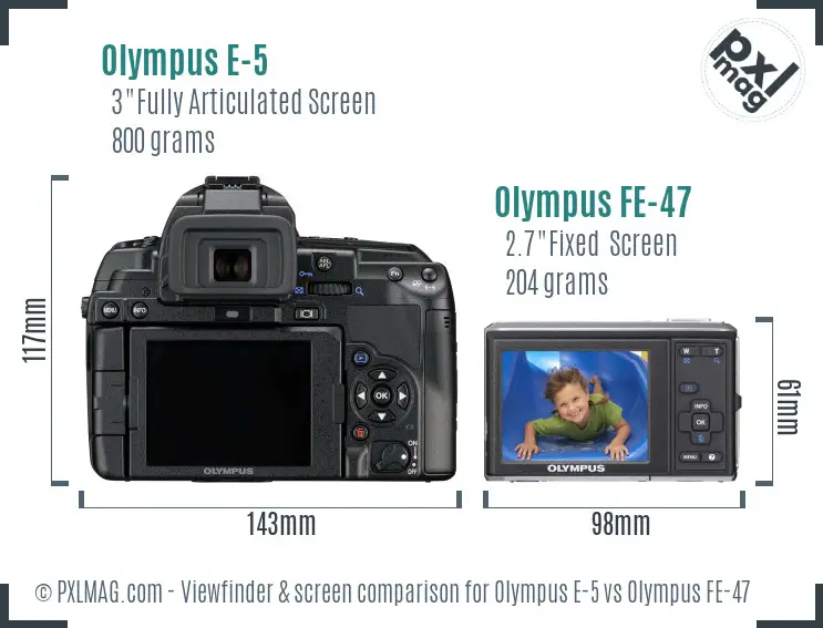 Olympus E-5 vs Olympus FE-47 Screen and Viewfinder comparison