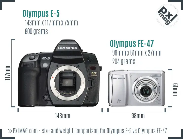 Olympus E-5 vs Olympus FE-47 size comparison