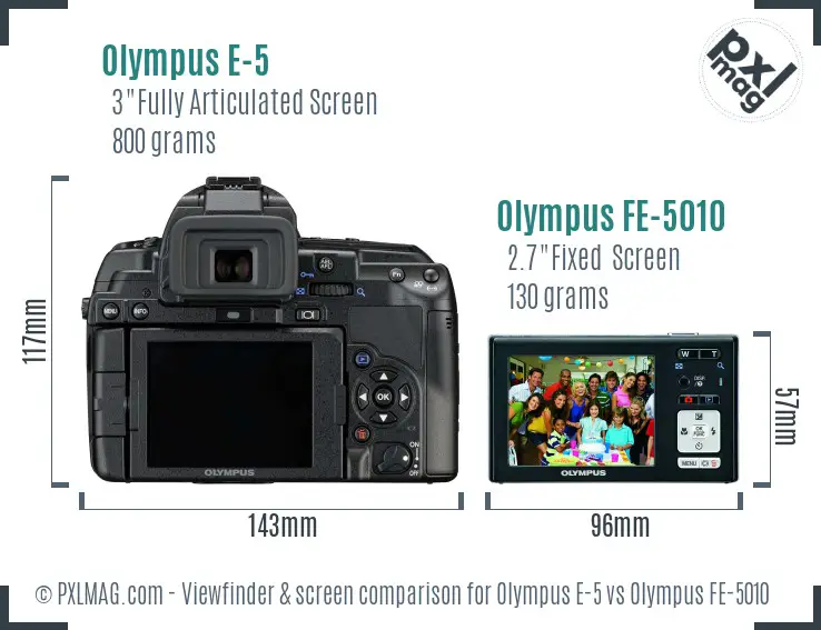 Olympus E-5 vs Olympus FE-5010 Screen and Viewfinder comparison