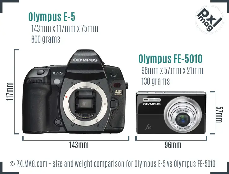 Olympus E-5 vs Olympus FE-5010 size comparison
