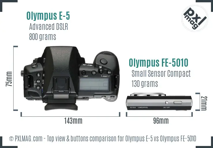 Olympus E-5 vs Olympus FE-5010 top view buttons comparison