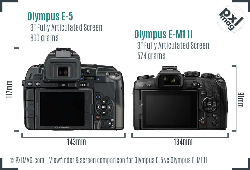 Olympus E-5 vs Olympus E-M1 II Screen and Viewfinder comparison