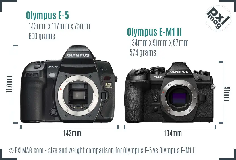 Olympus E-5 vs Olympus E-M1 II size comparison