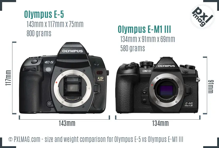 Olympus E-5 vs Olympus E-M1 III size comparison