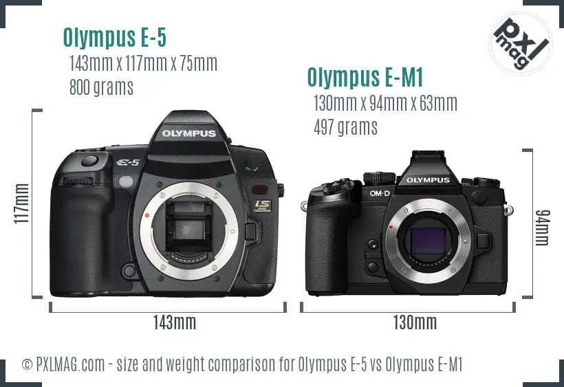 Olympus E-5 vs Olympus E-M1 size comparison