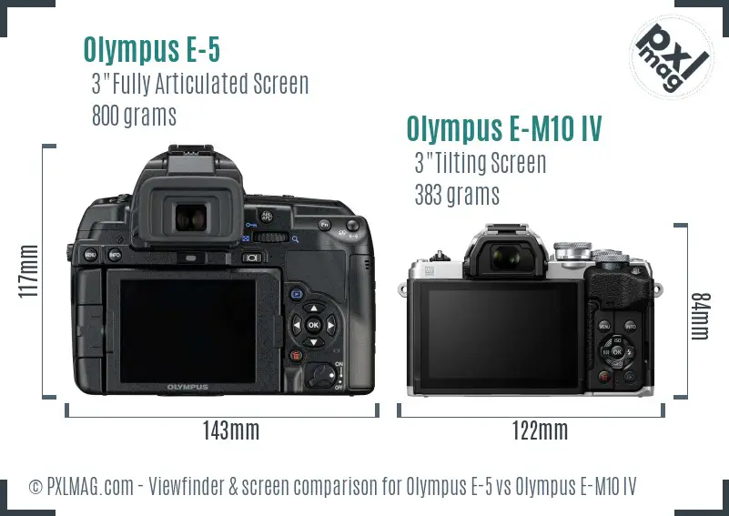 Olympus E-5 vs Olympus E-M10 IV Screen and Viewfinder comparison