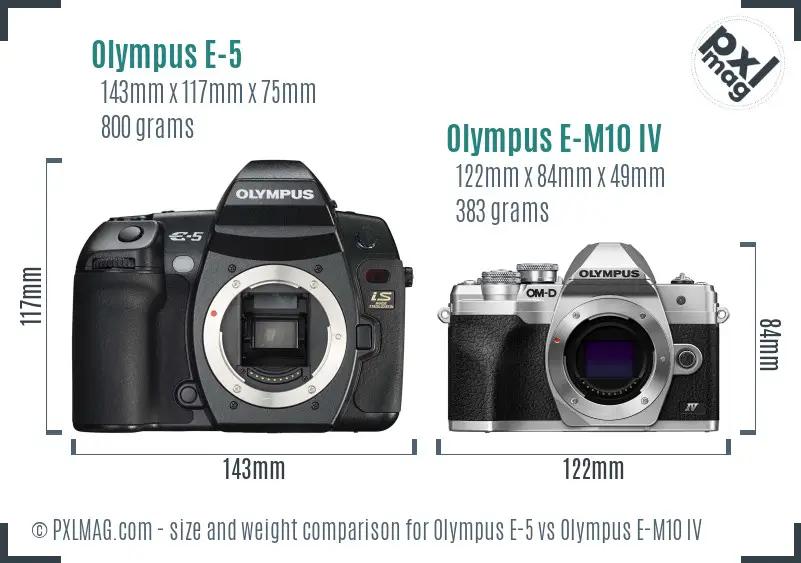 Olympus E-5 vs Olympus E-M10 IV size comparison