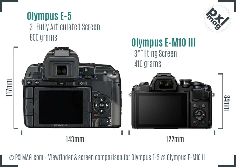 Olympus E-5 vs Olympus E-M10 III Screen and Viewfinder comparison