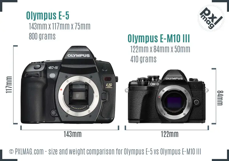 Olympus E-5 vs Olympus E-M10 III size comparison