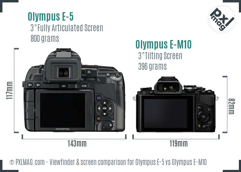 Olympus E-5 vs Olympus E-M10 Screen and Viewfinder comparison