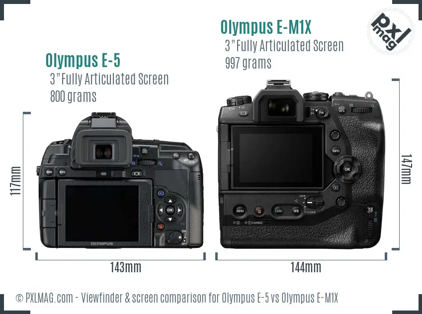 Olympus E-5 vs Olympus E-M1X Screen and Viewfinder comparison