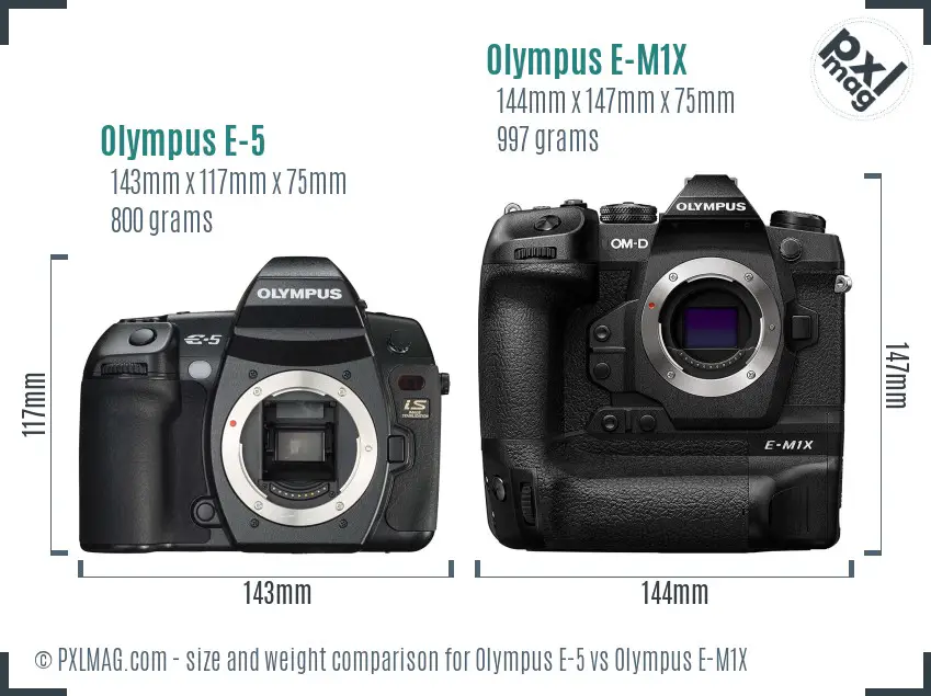 Olympus E-5 vs Olympus E-M1X size comparison
