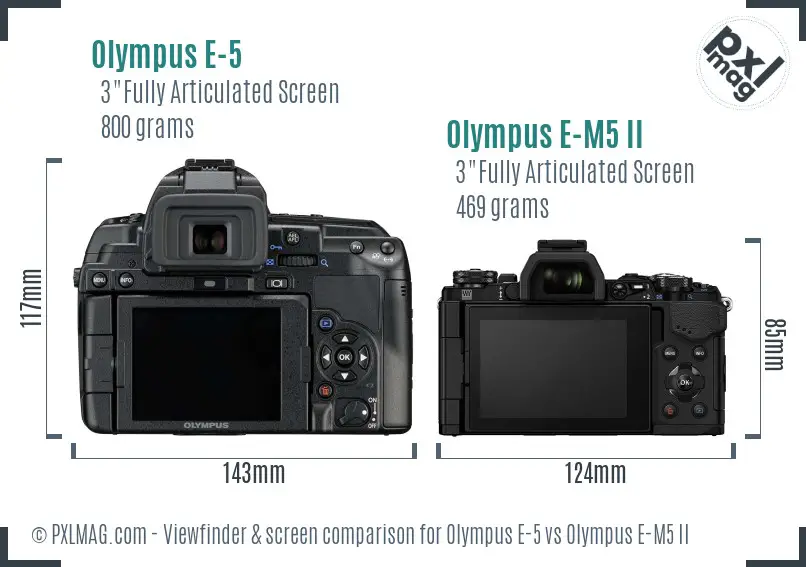 Olympus E-5 vs Olympus E-M5 II Screen and Viewfinder comparison