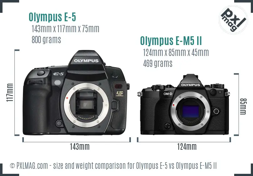 Olympus E-5 vs Olympus E-M5 II size comparison