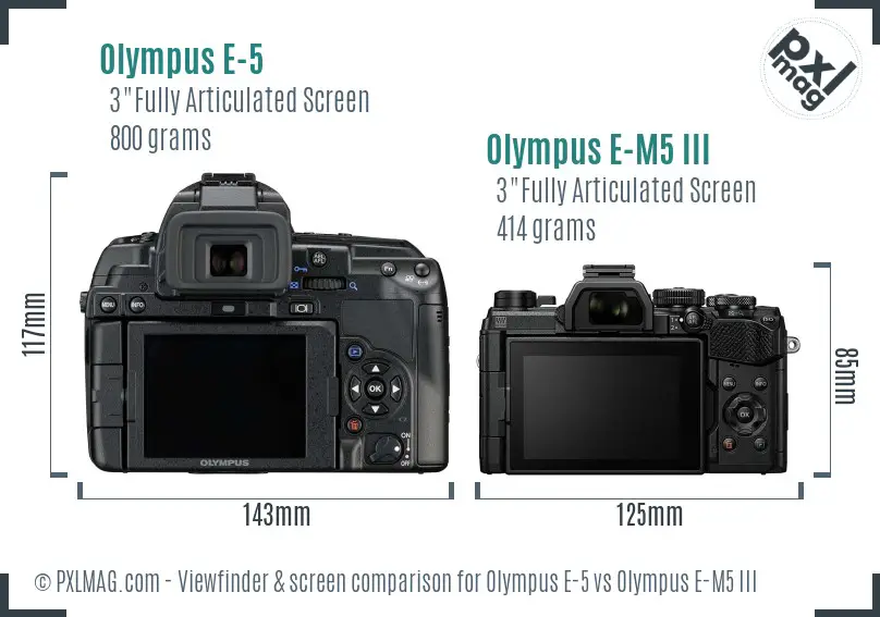 Olympus E-5 vs Olympus E-M5 III Screen and Viewfinder comparison