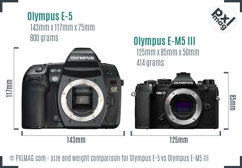 Olympus E-5 vs Olympus E-M5 III size comparison
