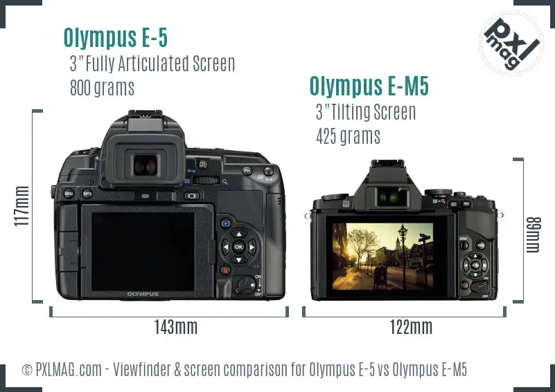 Olympus E-5 vs Olympus E-M5 Screen and Viewfinder comparison