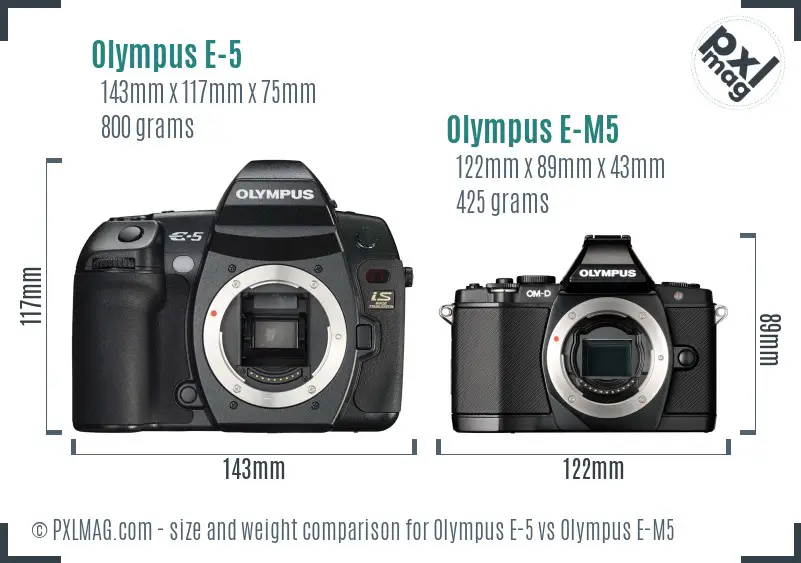 Olympus E-5 vs Olympus E-M5 size comparison