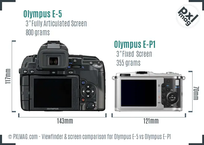 Olympus E-5 vs Olympus E-P1 Screen and Viewfinder comparison