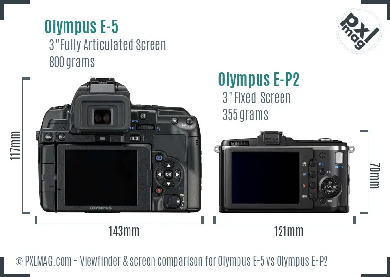 Olympus E-5 vs Olympus E-P2 Screen and Viewfinder comparison