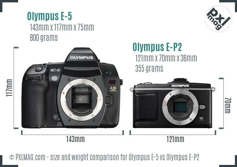 Olympus E-5 vs Olympus E-P2 size comparison