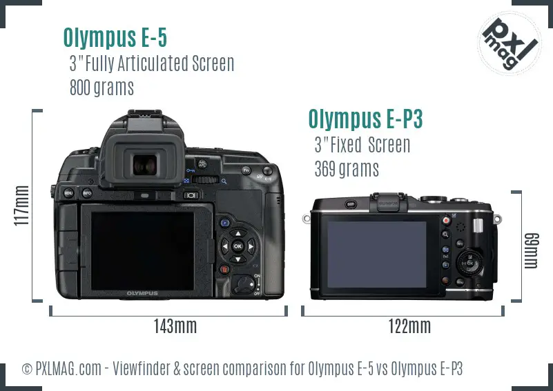 Olympus E-5 vs Olympus E-P3 Screen and Viewfinder comparison