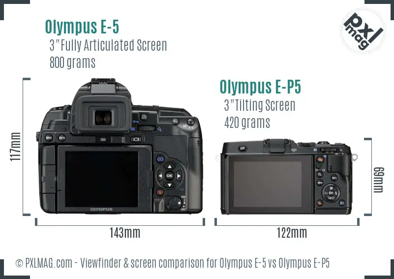 Olympus E-5 vs Olympus E-P5 Screen and Viewfinder comparison