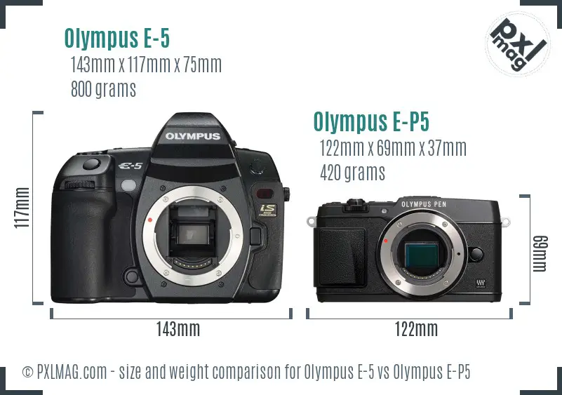 Olympus E-5 vs Olympus E-P5 size comparison