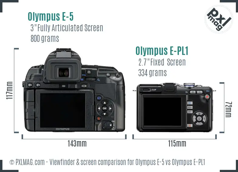 Olympus E-5 vs Olympus E-PL1 Screen and Viewfinder comparison