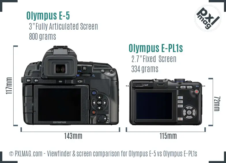 Olympus E-5 vs Olympus E-PL1s Screen and Viewfinder comparison