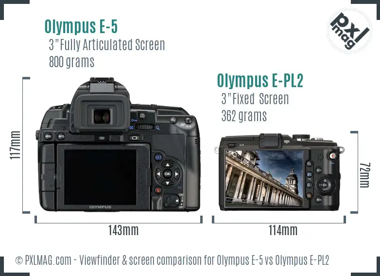 Olympus E-5 vs Olympus E-PL2 Screen and Viewfinder comparison