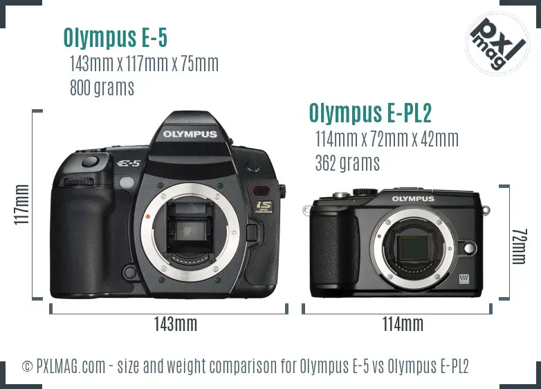 Olympus E-5 vs Olympus E-PL2 size comparison