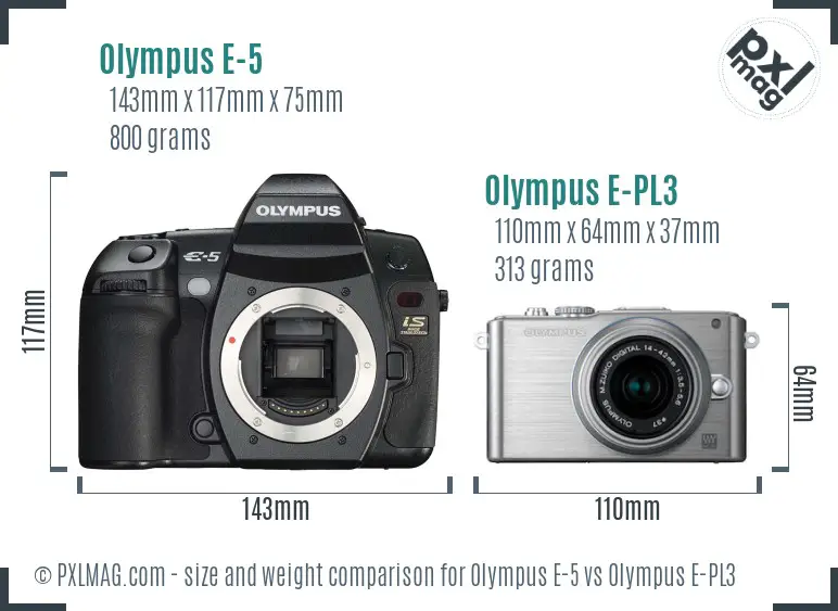 Olympus E-5 vs Olympus E-PL3 size comparison